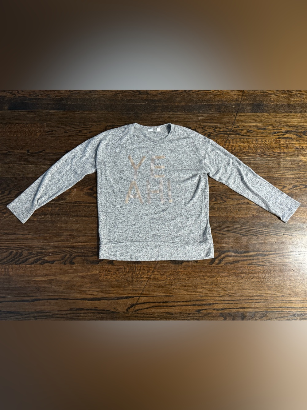 GAP Gray Marled Crewneck Sweatshirt with Metallic Logo